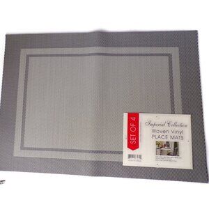 Imperial Collection Woven Vinyl Placemats Set of 4 Gray Black  0369